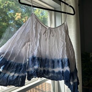 Off shoulder blue and white top